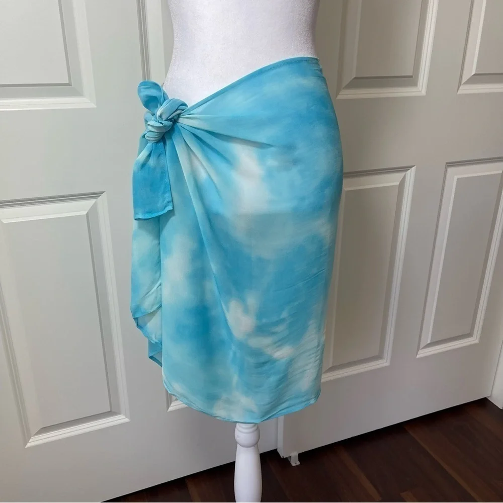 Anne Klein One Piece Swimsuit Sarong Set Sky Blue Tie Dye Aqua Turquoise 14